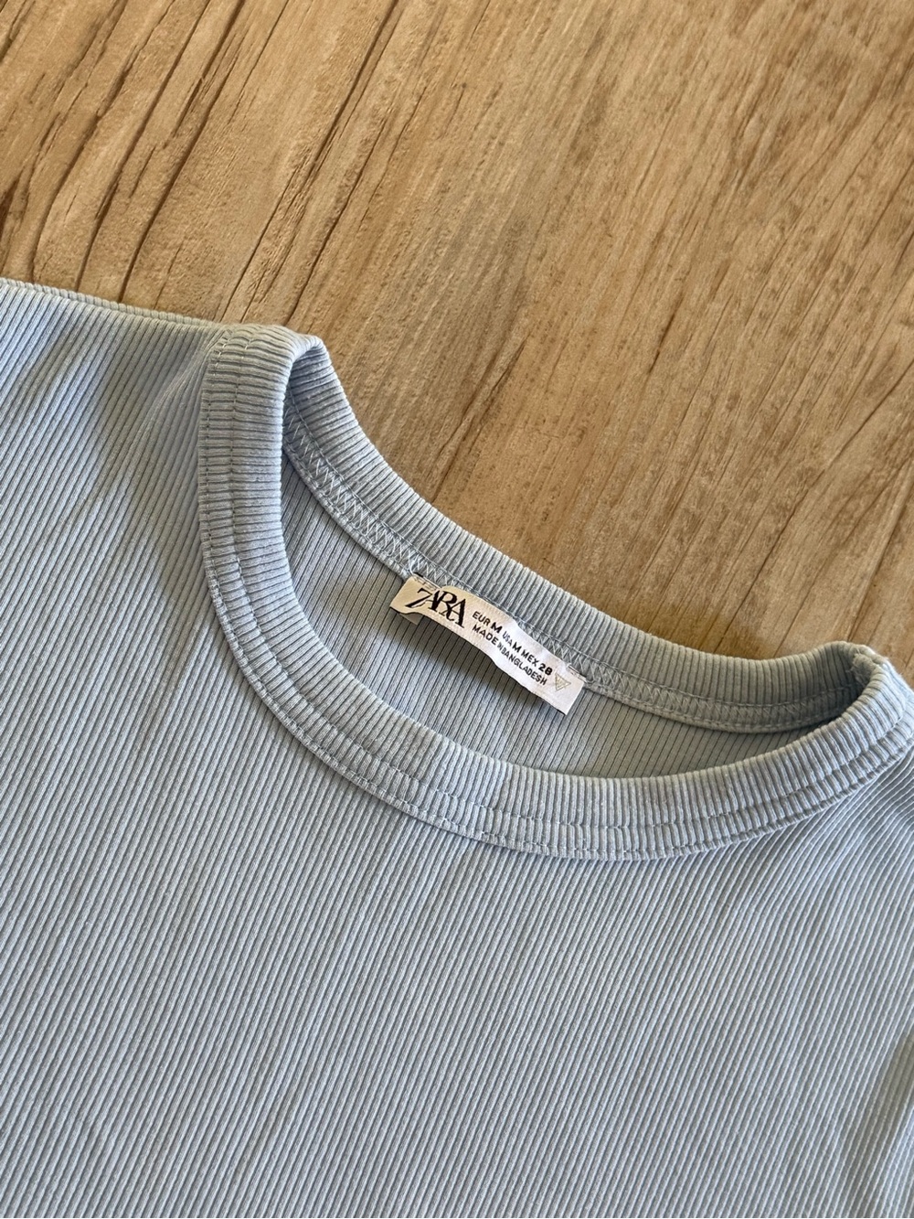 Zara Light Blue Ribbed Tee - Picture 3 of 4